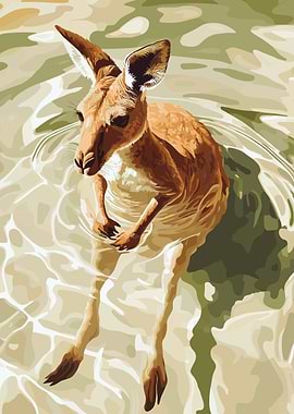 Kangaroo in Water Digital Art