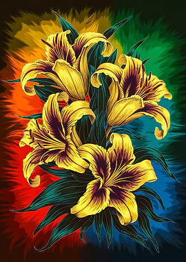 Yellow Lilies with Rainbow Background