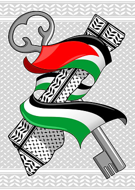 Palestinian Key with Keffiyeh and Flag