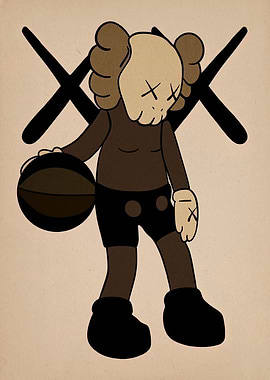 KAWS character playing basketball art
