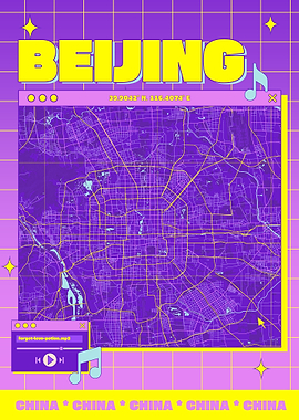 Beijing Map Art Retro Aesthetic