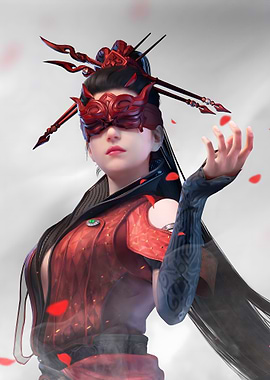 Woman with Red Mask and Armor