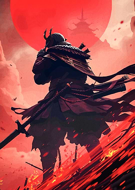 Samurai Warrio Red Landscape