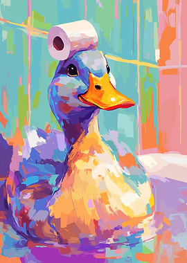 Duck with Toilet Paper Hat Painting