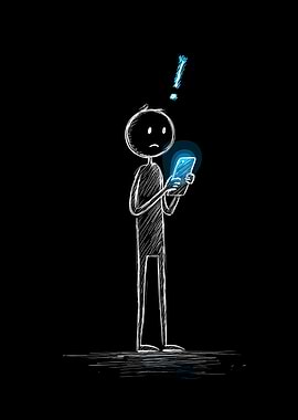 Stick Figure with Phone and Exclamation