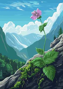 Mountain Flower Landscape Illustration