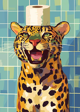 Leopard with Toilet Paper Hat