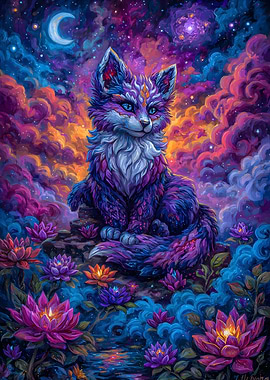 Celestial Fox in Lotus Garden