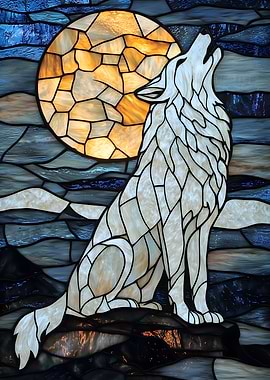 Stained Glass Wolf Howling