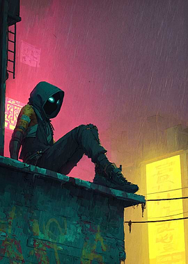 Cyberpunk Rooftop Vigil
