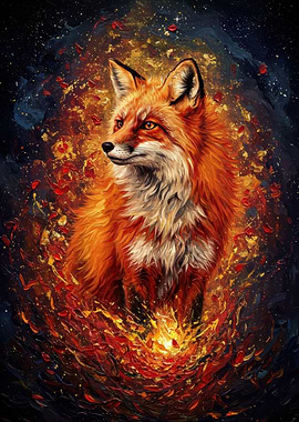 Fox in Fiery Abstract Painting
