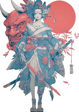 Japanese Warrior with Oni Mask