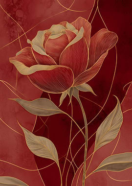 Crimson Rose Golden Accents