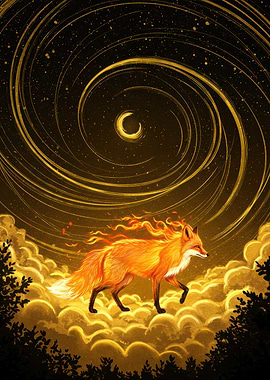 Fox in Dreamy Night Landscape