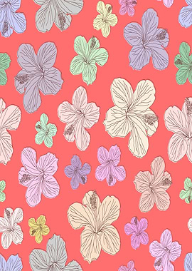 Floral Pattern with Pastel Hibiscus Flowers
