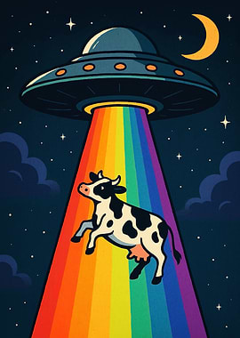 Cow Abduction UFO Rainbow Beam
