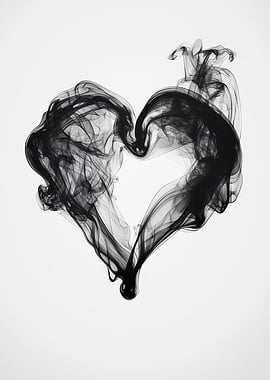 Ethereal Black Smoke Heart on White Background