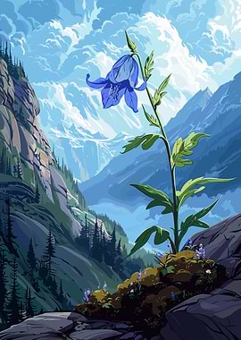 Bluebell in Mountain Landscape Digital Art
