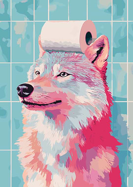 Wolf with Toilet Paper on Head