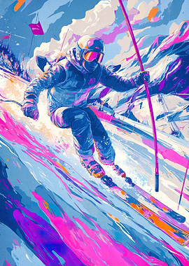 Abstract Skier on Mountain Slope