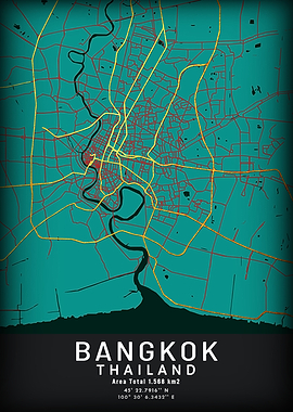Bangkok Thailand City Map Art