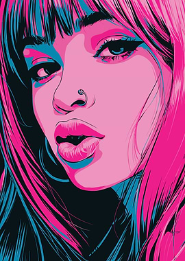 Pink and Blue Portrait Illustration