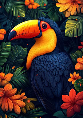 Colorful Toucan in Tropical Foliage