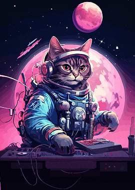 Astronaut Cat DJ Space