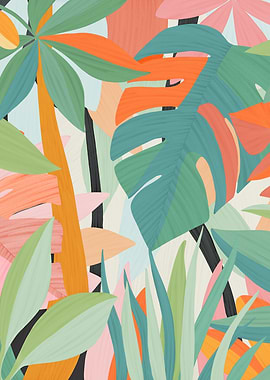 Colorful Tropical Leaves Pattern