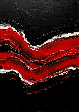 Abstract Red and Black Oil Painting