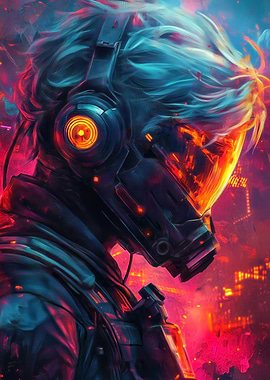 Cyberpunk Character with Futuristic Helmet
