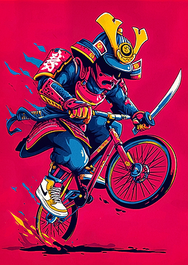 Samurai on Bicycle Digital Art