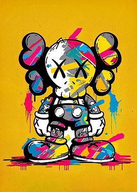 Colorful KAWS-inspired Character on Yellow Background