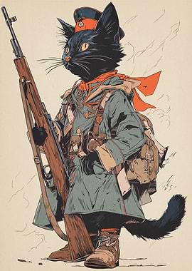 Military Cat with Rifle