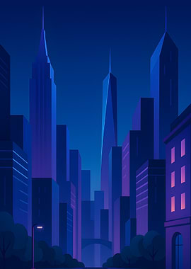Blue Cityscape at Night