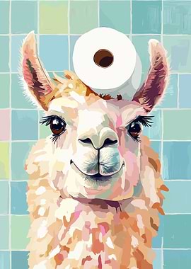 Llama with Toilet Paper on Head