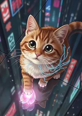 Cyber Cat with Glowing Paw