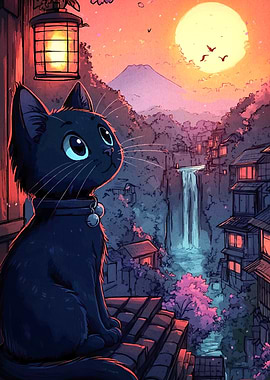Cat Japanese Landscape
