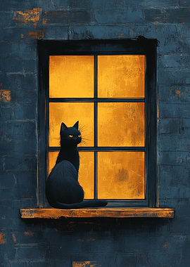Black Cat on Window Sill