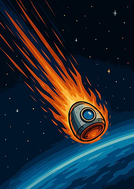 Cartoon Rocket Re-entering Earth's Atmosphere