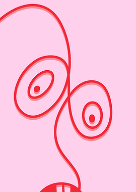 Abstract Red Line Face on Pink
