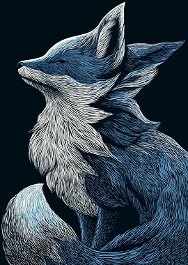 Blue and White Fox Illustration