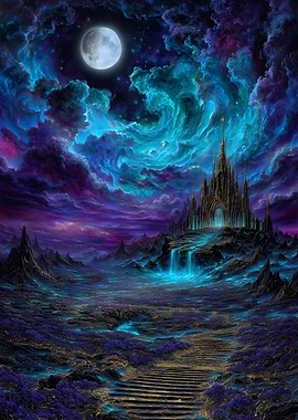 Fantasy Castle Under Moonlight
