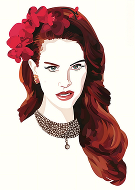 Lana del rey Portrait with Red Flowers