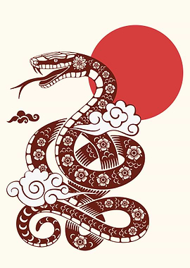 Floral Snake with Red Sun