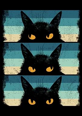 Retro Black Cat Peeking Design