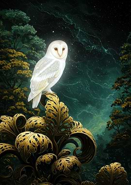 Barn Owl on Golden Leaves