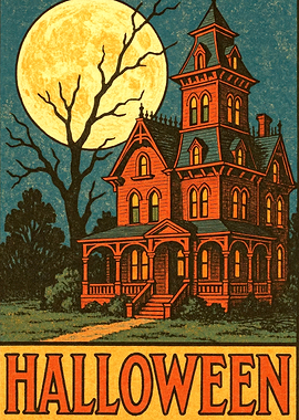 Halloween Haunted House Full Moon