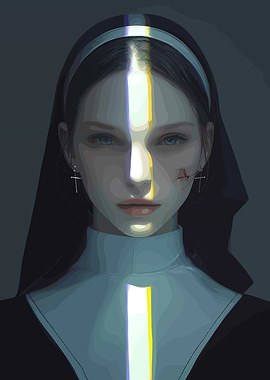 Nun Portrait with Scar and Light