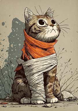 Bandaged Cat Illustration